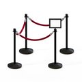 Montour Line Stanchion Post and Rope Kit Black, 4CrownTop 3Maroon Rope 8.5x11H Sign C-Kit-3-BK-CN-1-Tapped-1-8511-H-3-PVR-MN-PS